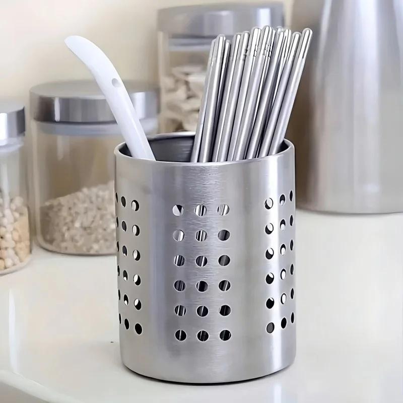 Kitchen Baking Tins - #New.Stainless Steel Cylindrical Utensil Storage Box