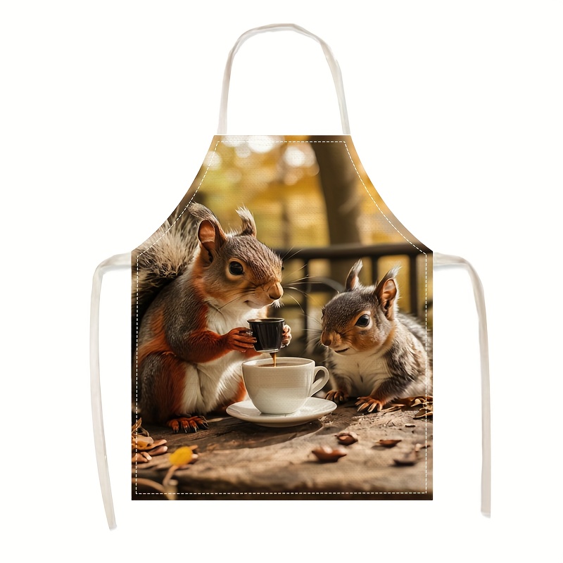 Kitchen Baking Gift Ideas - Linen Apron Squirrel Coffee Scene Print