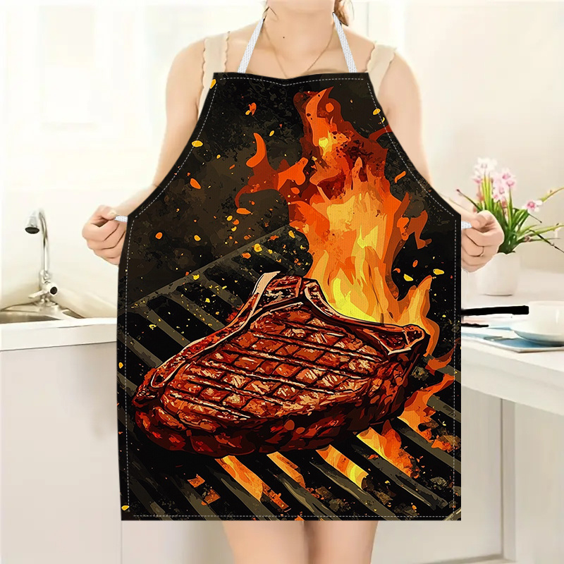 Kitchen Baking Gift Ideas - 1pc BBQ Steak Apron with Flame