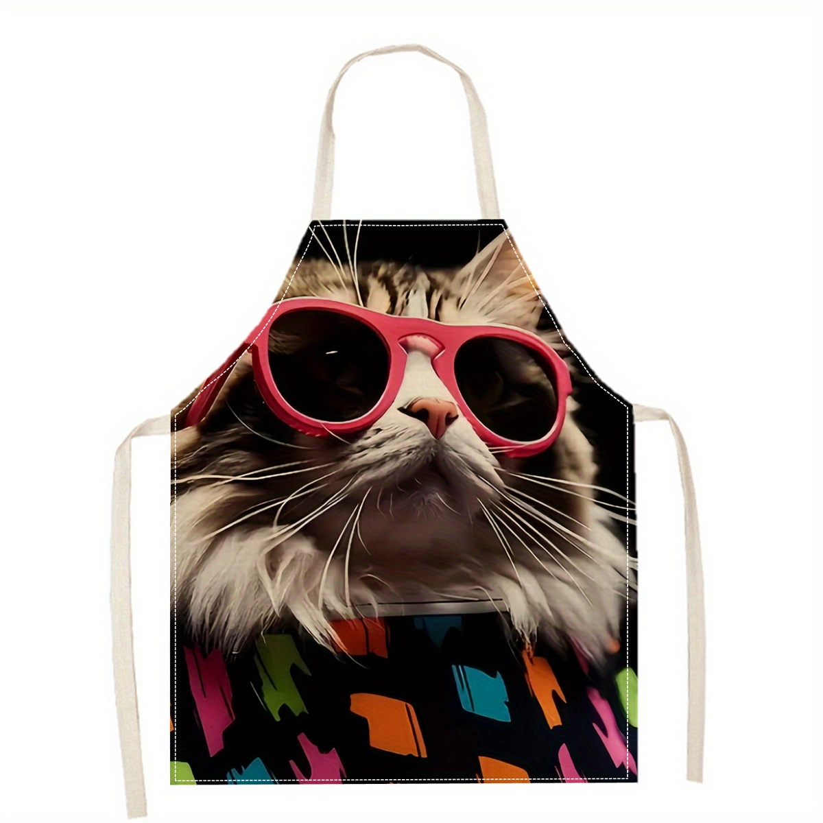 Kitchen Baking Gift Ideas - Linen Apron Funny Cat Sunglasses Print